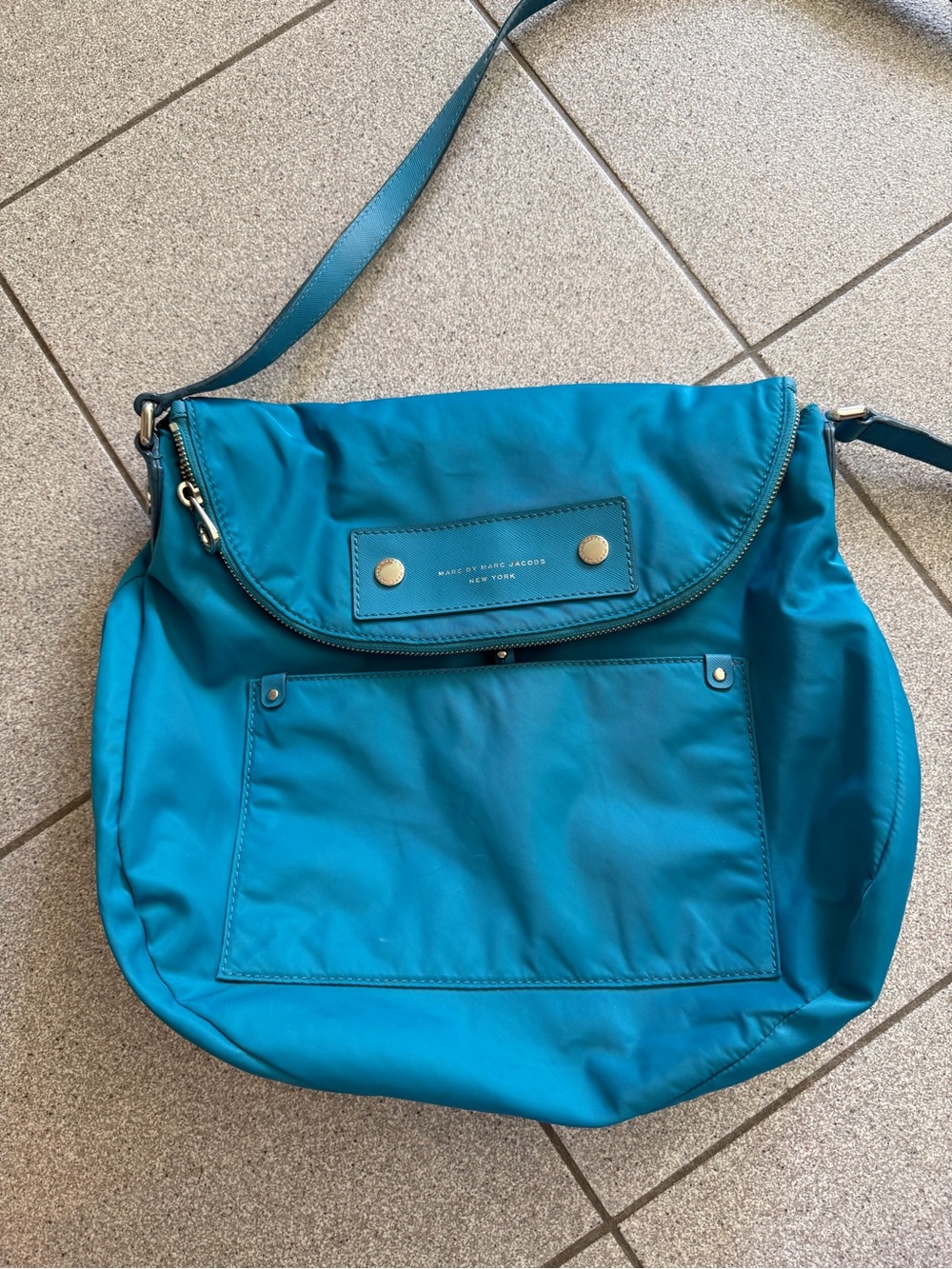 Marc Jacobs Teal Nylon Shoulder Bag with Front Pocket